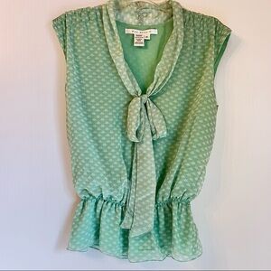 Women’s Mint Green Peplum Blouse M Bow Tie Neck Top Sleeveless Business Casual